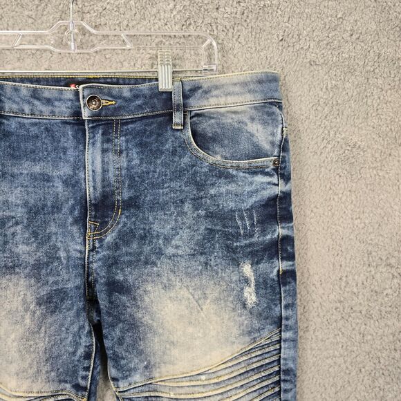 Southpole Men's Moto Skinny Jeans Blue Distressed Acid Wash Size 36x32 - Picture 4 of 16